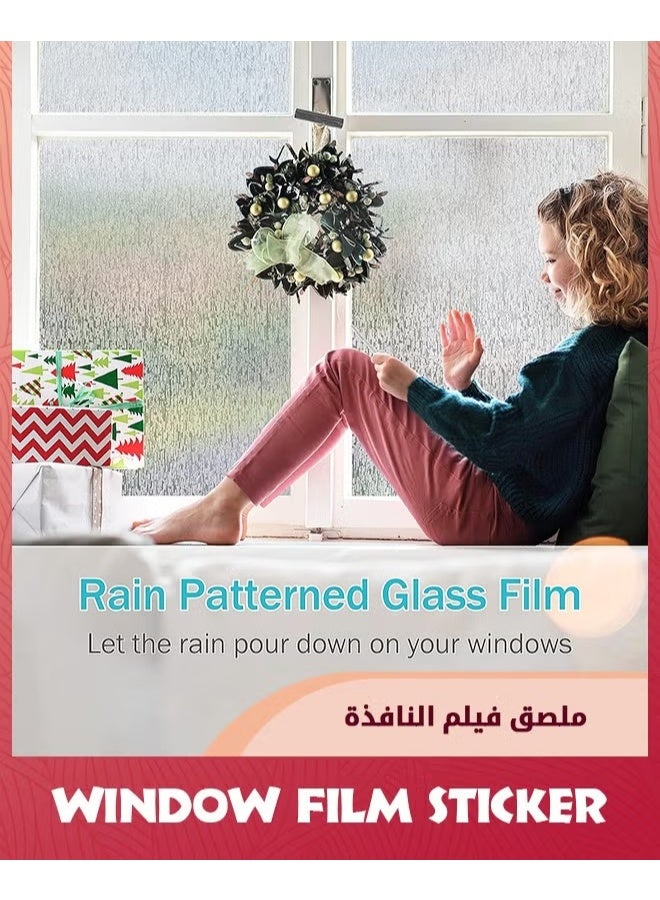 EETU Rain Glass Window Film,Privacy Static Window Clings Decorative,Glass Sticker For Home Office Removable UV Protection Heat Control,17.7x78.7inch - Image 2
